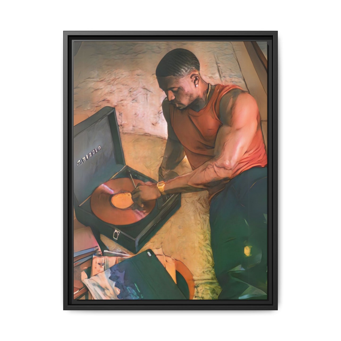 “Vinyl Vibes“ Framed Canvas - Work Of Art Co