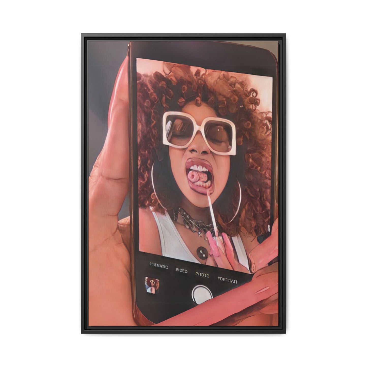 “Lip Gloss Break“ Framed Canvas - Work Of Art Co