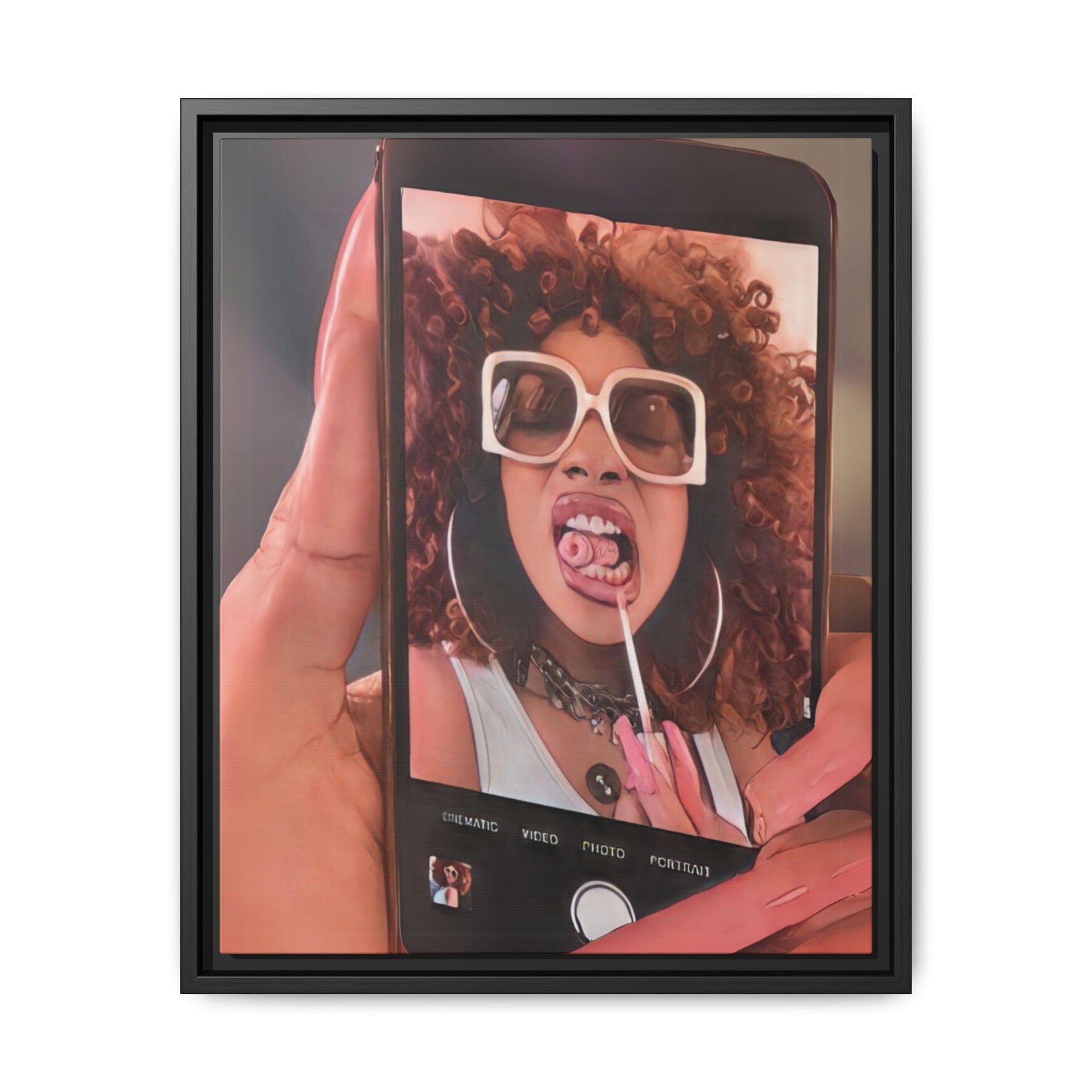 “Lip Gloss Break“ Framed Canvas - Work Of Art Co